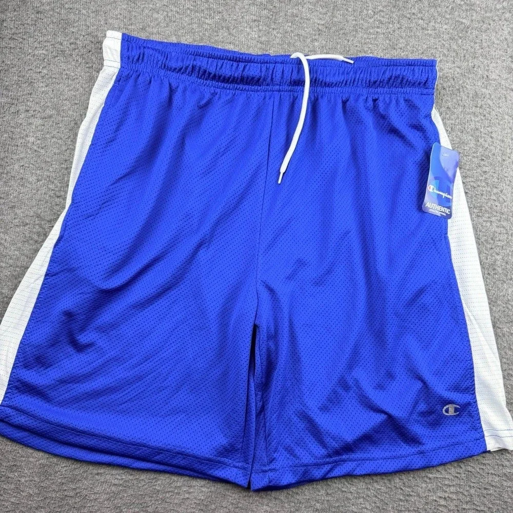 Champion Men's Mesh Athletic Gym Shorts Royal Blue White Side Pockets Size Large